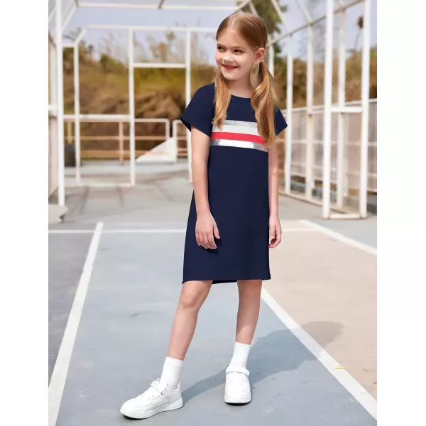Arshiner Girls Summer Dress Kids Short Sleeve Cotton Printed Casual T-Shirt Dresses for 5-12 Years