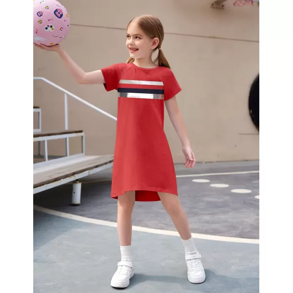 Arshiner Girls Summer Dress Kids Short Sleeve Cotton Printed Casual T-Shirt Dresses for 5-12 Years