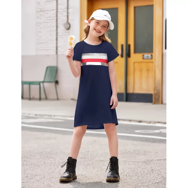 Arshiner Girls Summer Dress Kids Short Sleeve Cotton Printed Casual T-Shirt Dresses for 5-12 Years