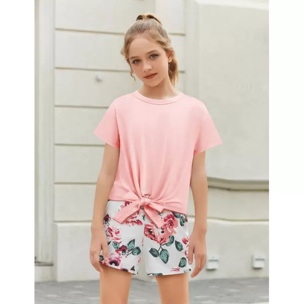 Arshiner Girls Summer Shorts Set Kids 2Pcs Tie Dye Sport T-Shirt and Shorts Set Floral Print Clothing Sets