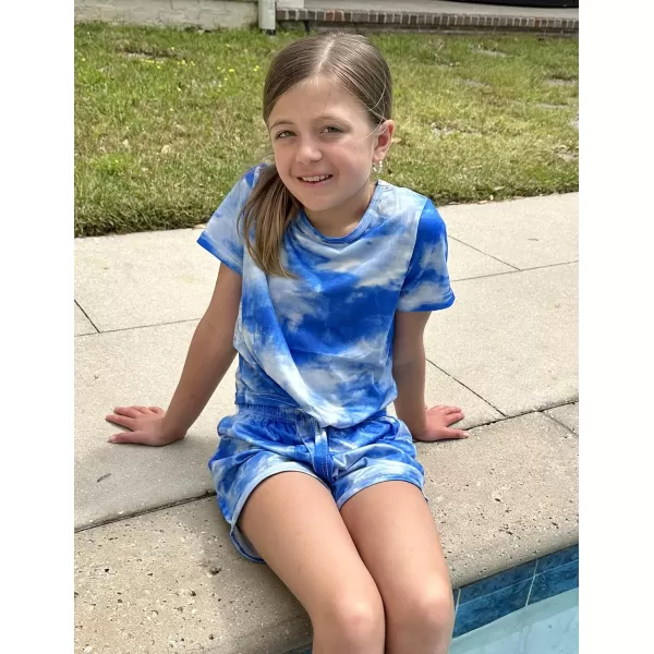 Arshiner Girls Summer Shorts Set Kids 2Pcs Tie Dye Sport T-Shirt and Shorts Set Floral Print Clothing Sets