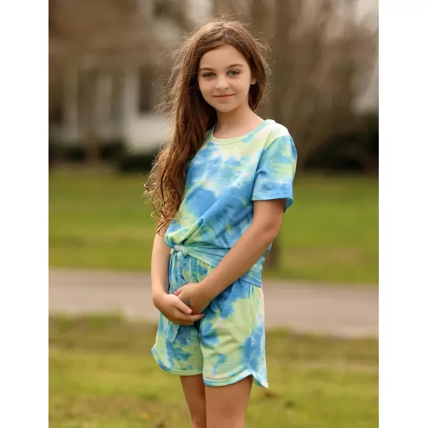 Arshiner Girls Summer Shorts Set Kids 2Pcs Tie Dye Sport T-Shirt and Shorts Set Floral Print Clothing Sets