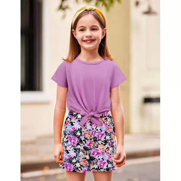 Arshiner Girls Summer Shorts Set Kids 2Pcs Tie Dye Sport T-Shirt and Shorts Set Floral Print Clothing Sets