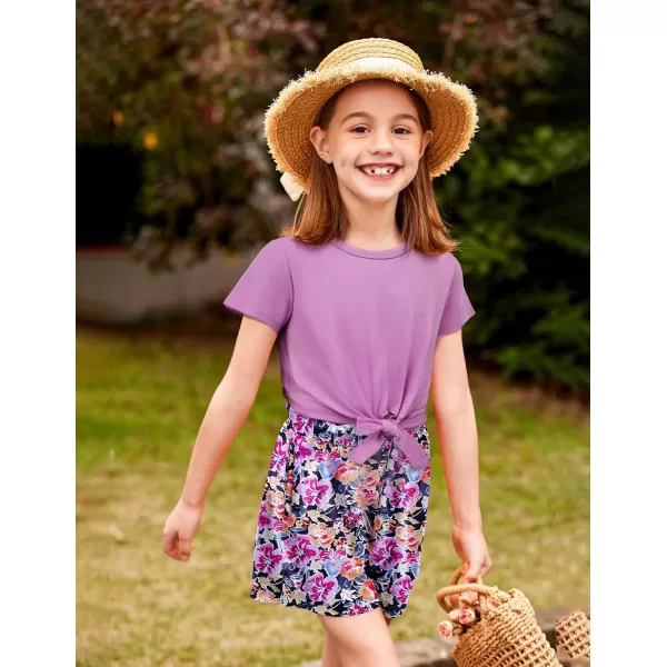 Arshiner Girls Summer Shorts Set Kids 2Pcs Tie Dye Sport T-Shirt and Shorts Set Floral Print Clothing Sets