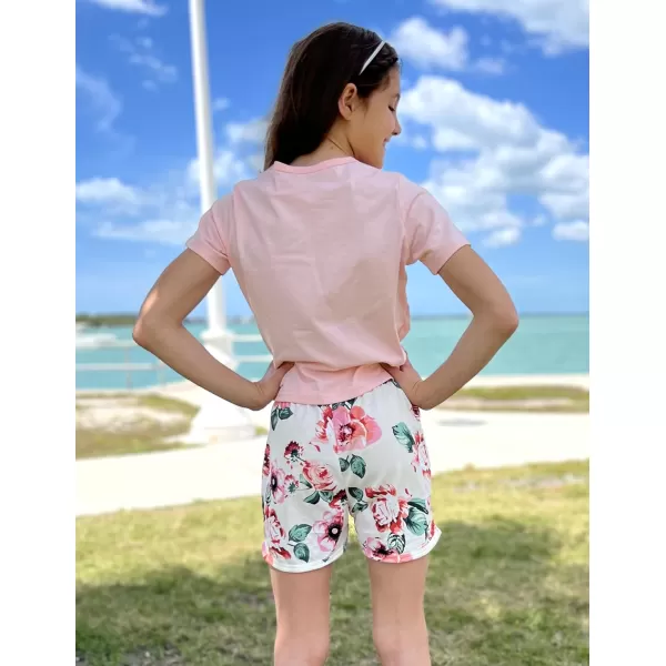 Arshiner Girls Summer Shorts Set Kids 2Pcs Tie Dye Sport T-Shirt and Shorts Set Floral Print Clothing Sets