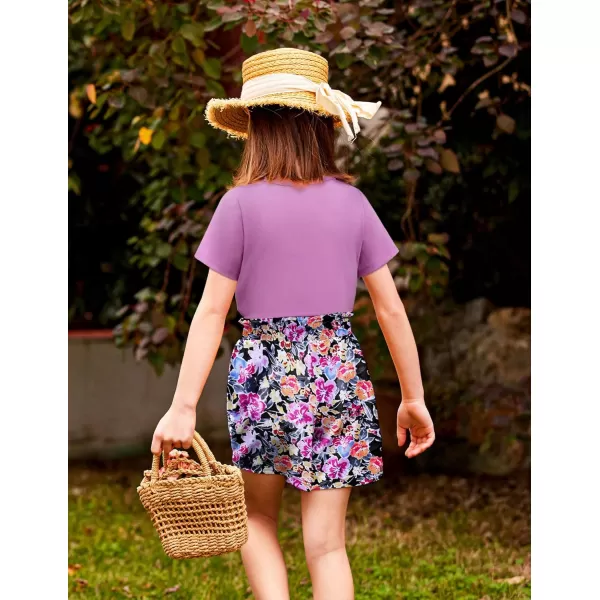 Arshiner Girls Summer Shorts Set Kids 2Pcs Tie Dye Sport T-Shirt and Shorts Set Floral Print Clothing Sets