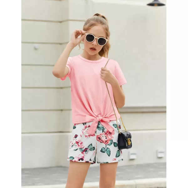 Arshiner Girls Summer Shorts Set Kids 2Pcs Tie Dye Sport T-Shirt and Shorts Set Floral Print Clothing Sets