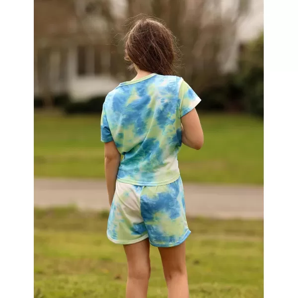 Arshiner Girls Summer Shorts Set Kids 2Pcs Tie Dye Sport T-Shirt and Shorts Set Floral Print Clothing Sets