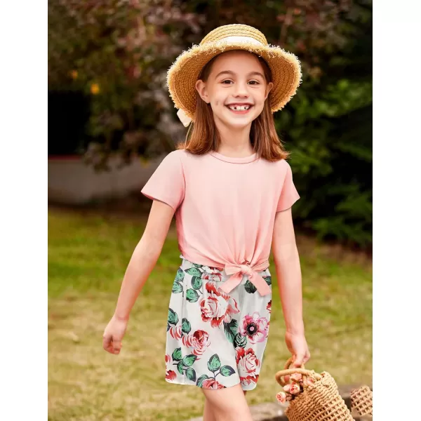 Arshiner Girls Summer Shorts Set Kids 2Pcs Tie Dye Sport T-Shirt and Shorts Set Floral Print Clothing Sets