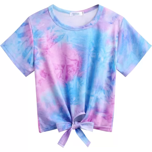 Arshiner Girls Summer Shorts Set Kids 2Pcs Tie Dye Sport T-Shirt and Shorts Set Floral Print Clothing Sets