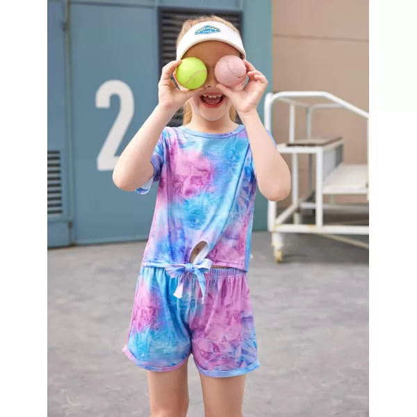 Arshiner Girls Summer Shorts Set Kids 2Pcs Tie Dye Sport T-Shirt and Shorts Set Floral Print Clothing Sets