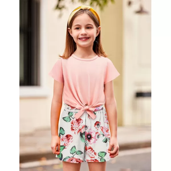Arshiner Girls Summer Shorts Set Kids 2Pcs Tie Dye Sport T-Shirt and Shorts Set Floral Print Clothing Sets