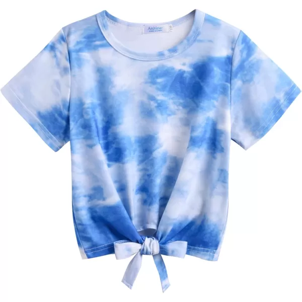 Arshiner Girls Summer Shorts Set Kids 2Pcs Tie Dye Sport T-Shirt and Shorts Set Floral Print Clothing Sets