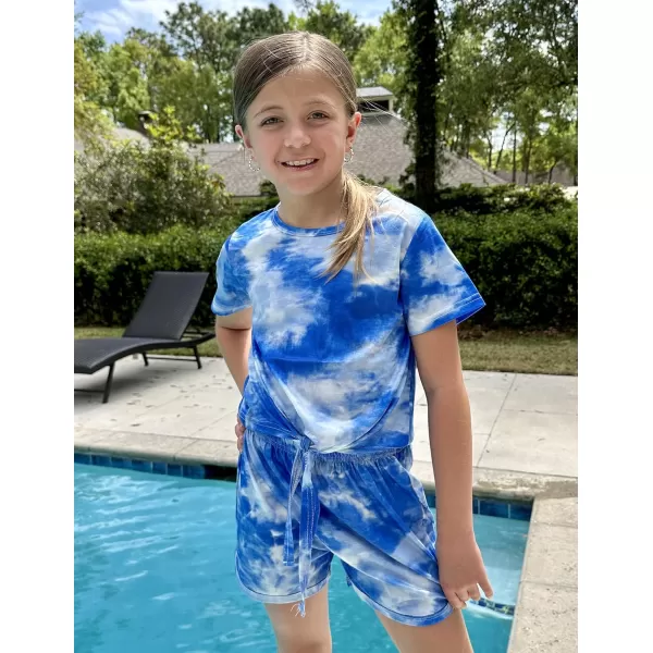 Arshiner Girls Summer Shorts Set Kids 2Pcs Tie Dye Sport T-Shirt and Shorts Set Floral Print Clothing Sets