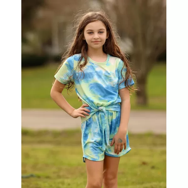 Arshiner Girls Summer Shorts Set Kids 2Pcs Tie Dye Sport T-Shirt and Shorts Set Floral Print Clothing Sets