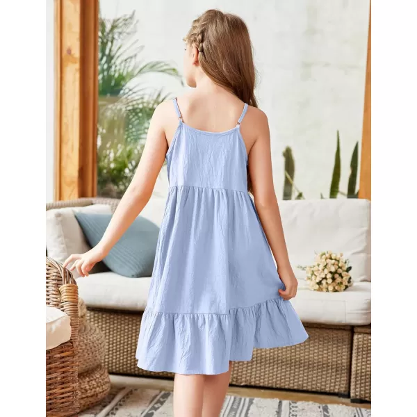 Arshiner Girl's Summer Sundress Spaghetti Strap Solid Linen Midi Dress Casual Cami Dresses