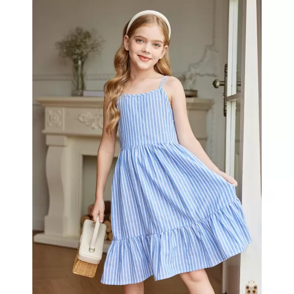 Arshiner Girl's Summer Sundress Spaghetti Strap Solid Linen Midi Dress Casual Cami Dresses