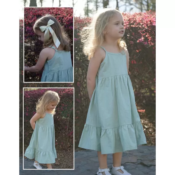 Arshiner Girl's Summer Sundress Spaghetti Strap Solid Linen Midi Dress Casual Cami Dresses