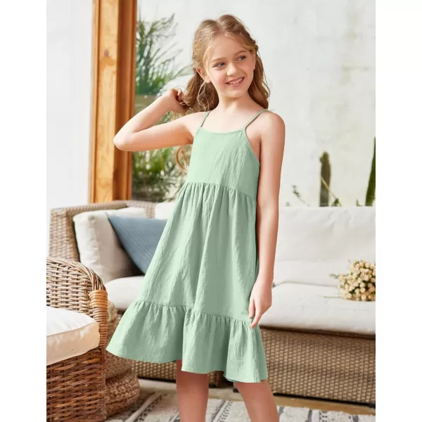 Arshiner Girl's Summer Sundress Spaghetti Strap Solid Linen Midi Dress Casual Cami Dresses