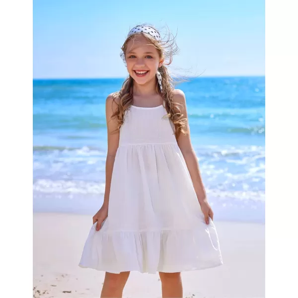 Arshiner Girl's Summer Sundress Spaghetti Strap Solid Linen Midi Dress Casual Cami Dresses