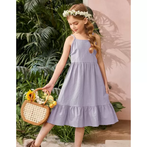 Arshiner Girl's Summer Sundress Spaghetti Strap Solid Linen Midi Dress Casual Cami Dresses