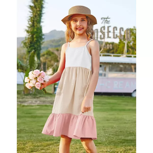 Arshiner Girl's Summer Sundress Spaghetti Strap Solid Linen Midi Dress Casual Cami Dresses