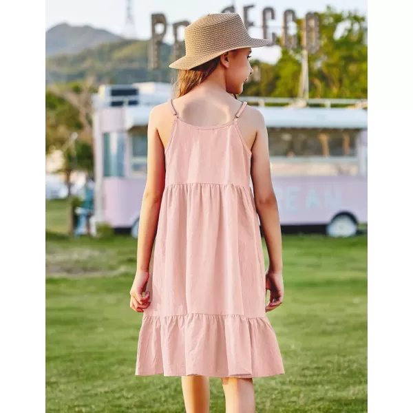 Arshiner Girl's Summer Sundress Spaghetti Strap Solid Linen Midi Dress Casual Cami Dresses