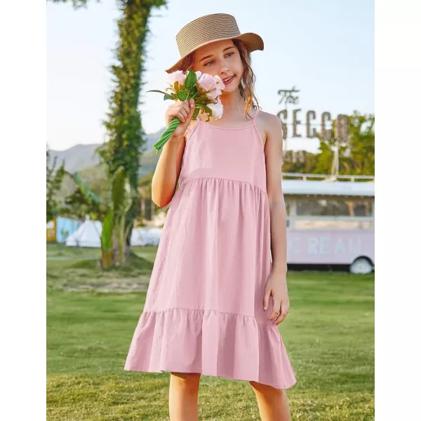 Arshiner Girl's Summer Sundress Spaghetti Strap Solid Linen Midi Dress Casual Cami Dresses
