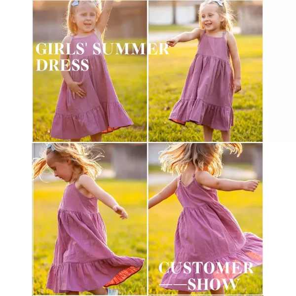 Arshiner Girl's Summer Sundress Spaghetti Strap Solid Linen Midi Dress Casual Cami Dresses