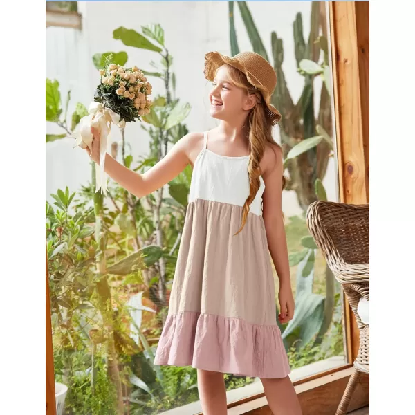 Arshiner Girl's Summer Sundress Spaghetti Strap Solid Linen Midi Dress Casual Cami Dresses