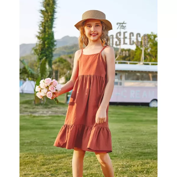 Arshiner Girl's Summer Sundress Spaghetti Strap Solid Linen Midi Dress Casual Cami Dresses