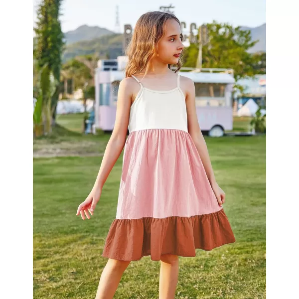 Arshiner Girl's Summer Sundress Spaghetti Strap Solid Linen Midi Dress Casual Cami Dresses