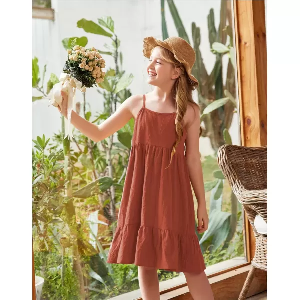 Arshiner Girl's Summer Sundress Spaghetti Strap Solid Linen Midi Dress Casual Cami Dresses