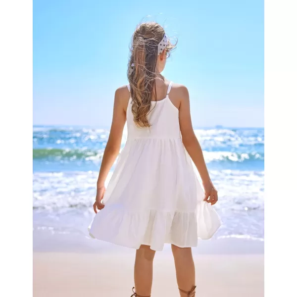 Arshiner Girl's Summer Sundress Spaghetti Strap Solid Linen Midi Dress Casual Cami Dresses