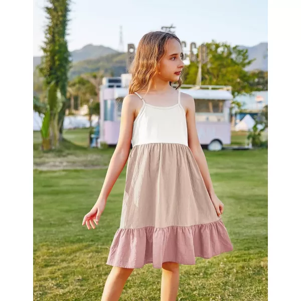 Arshiner Girl's Summer Sundress Spaghetti Strap Solid Linen Midi Dress Casual Cami Dresses