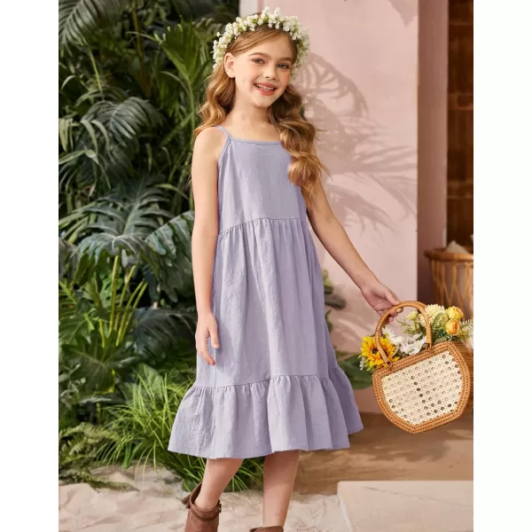 Arshiner Girl's Summer Sundress Spaghetti Strap Solid Linen Midi Dress Casual Cami Dresses