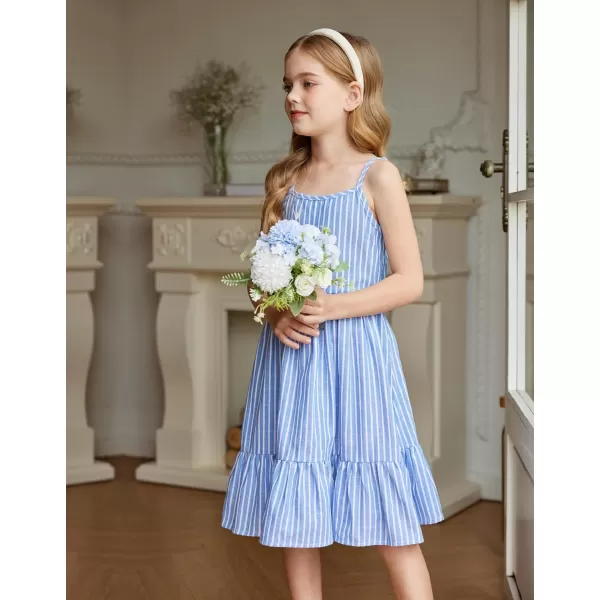 Arshiner Girl's Summer Sundress Spaghetti Strap Solid Linen Midi Dress Casual Cami Dresses