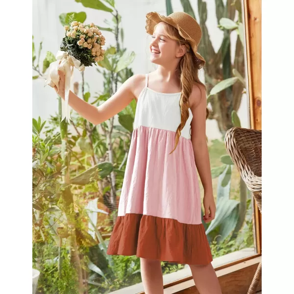 Arshiner Girl's Summer Sundress Spaghetti Strap Solid Linen Midi Dress Casual Cami Dresses