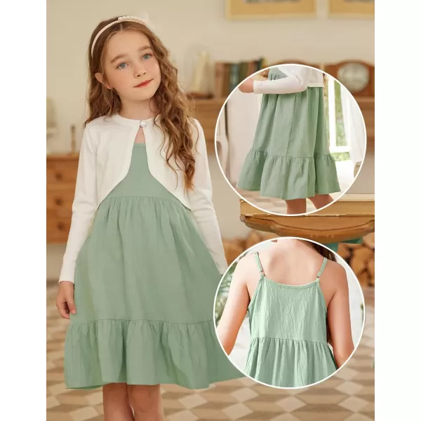 Arshiner Girl's Summer Sundress Spaghetti Strap Solid Linen Midi Dress Casual Cami Dresses