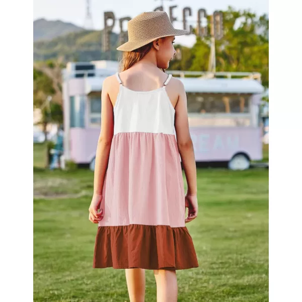 Arshiner Girl's Summer Sundress Spaghetti Strap Solid Linen Midi Dress Casual Cami Dresses