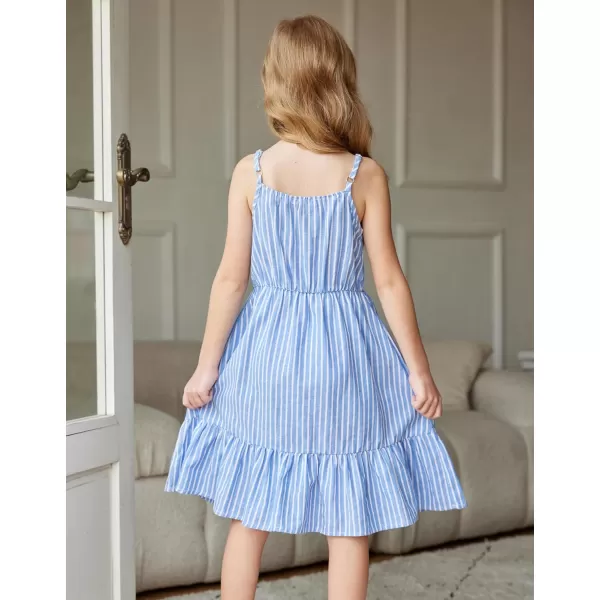 Arshiner Girl's Summer Sundress Spaghetti Strap Solid Linen Midi Dress Casual Cami Dresses