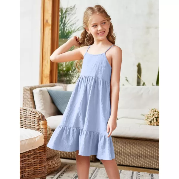 Arshiner Girl's Summer Sundress Spaghetti Strap Solid Linen Midi Dress Casual Cami Dresses