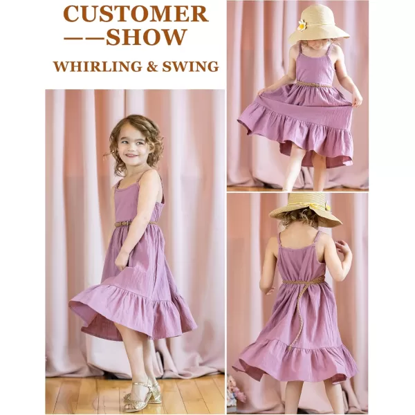 Arshiner Girl's Summer Sundress Spaghetti Strap Solid Linen Midi Dress Casual Cami Dresses