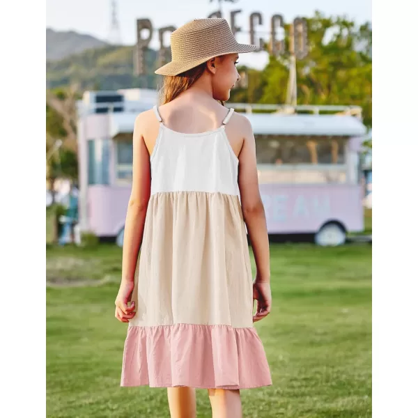 Arshiner Girl's Summer Sundress Spaghetti Strap Solid Linen Midi Dress Casual Cami Dresses