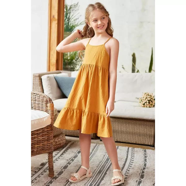 Arshiner Girl's Summer Sundress Spaghetti Strap Solid Linen Midi Dress Casual Cami Dresses
