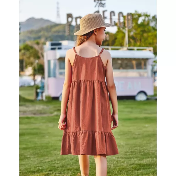 Arshiner Girl's Summer Sundress Spaghetti Strap Solid Linen Midi Dress Casual Cami Dresses