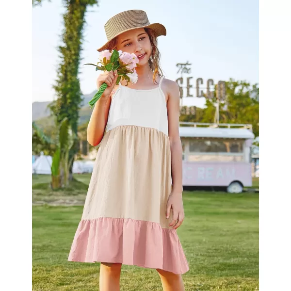 Arshiner Girl's Summer Sundress Spaghetti Strap Solid Linen Midi Dress Casual Cami Dresses
