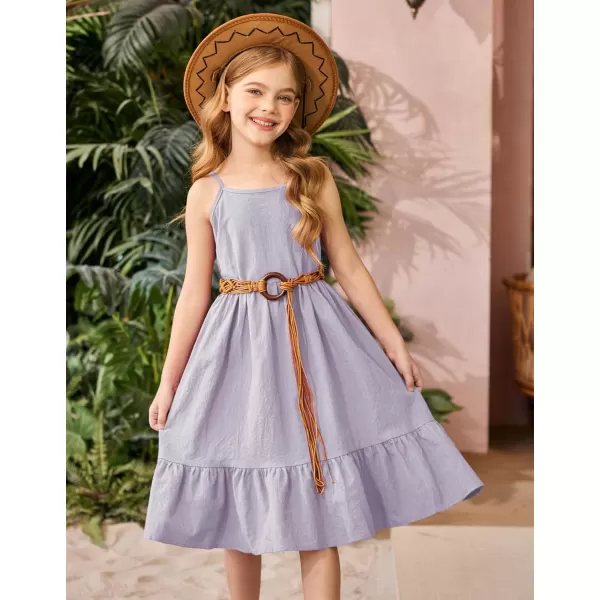 Arshiner Girl's Summer Sundress Spaghetti Strap Solid Linen Midi Dress Casual Cami Dresses