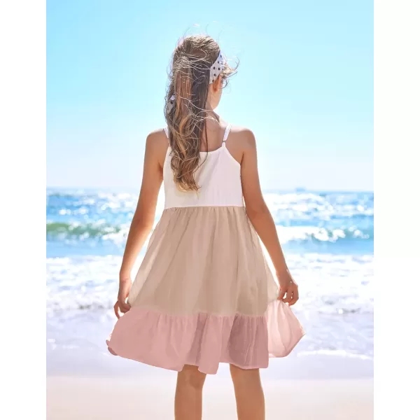 Arshiner Girl's Summer Sundress Spaghetti Strap Solid Linen Midi Dress Casual Cami Dresses