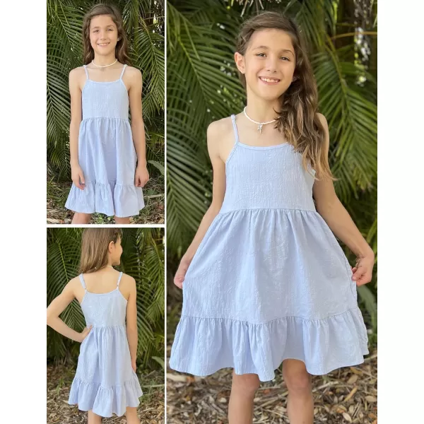 Arshiner Girl's Summer Sundress Spaghetti Strap Solid Linen Midi Dress Casual Cami Dresses